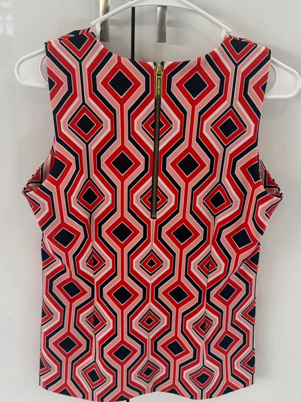 Michael Kors Red & Navy Geometric Sleeveless Top
